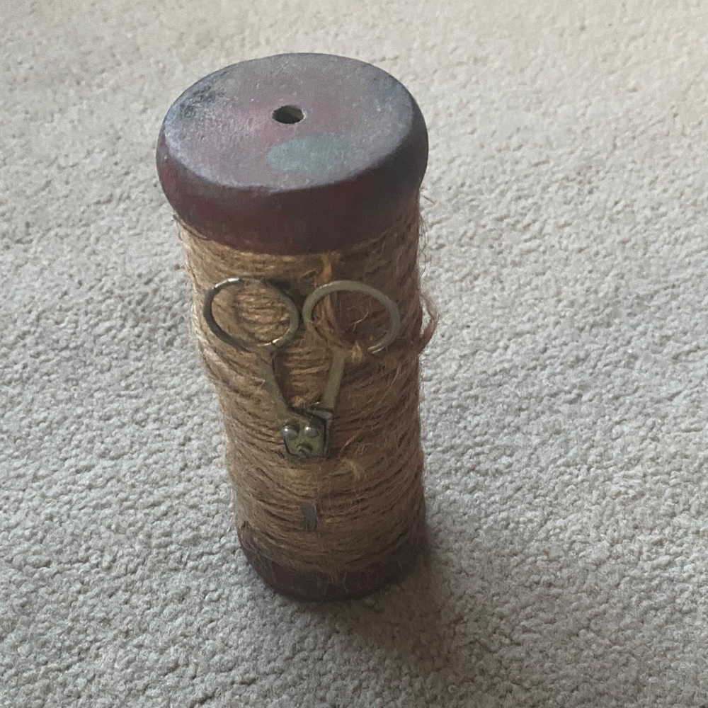 Vintage Wooden Spool with Scissors